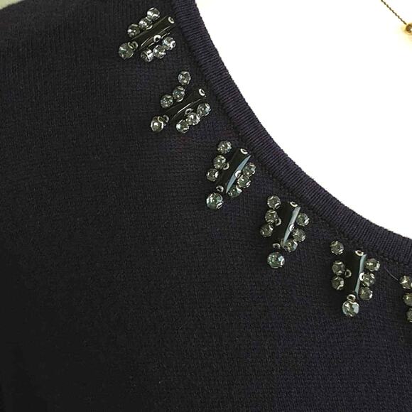 Vera Wang Sweater Women's Sz M Navy Blue Embellished Knit Long Sleeve Pullover - Picture 11 of 12